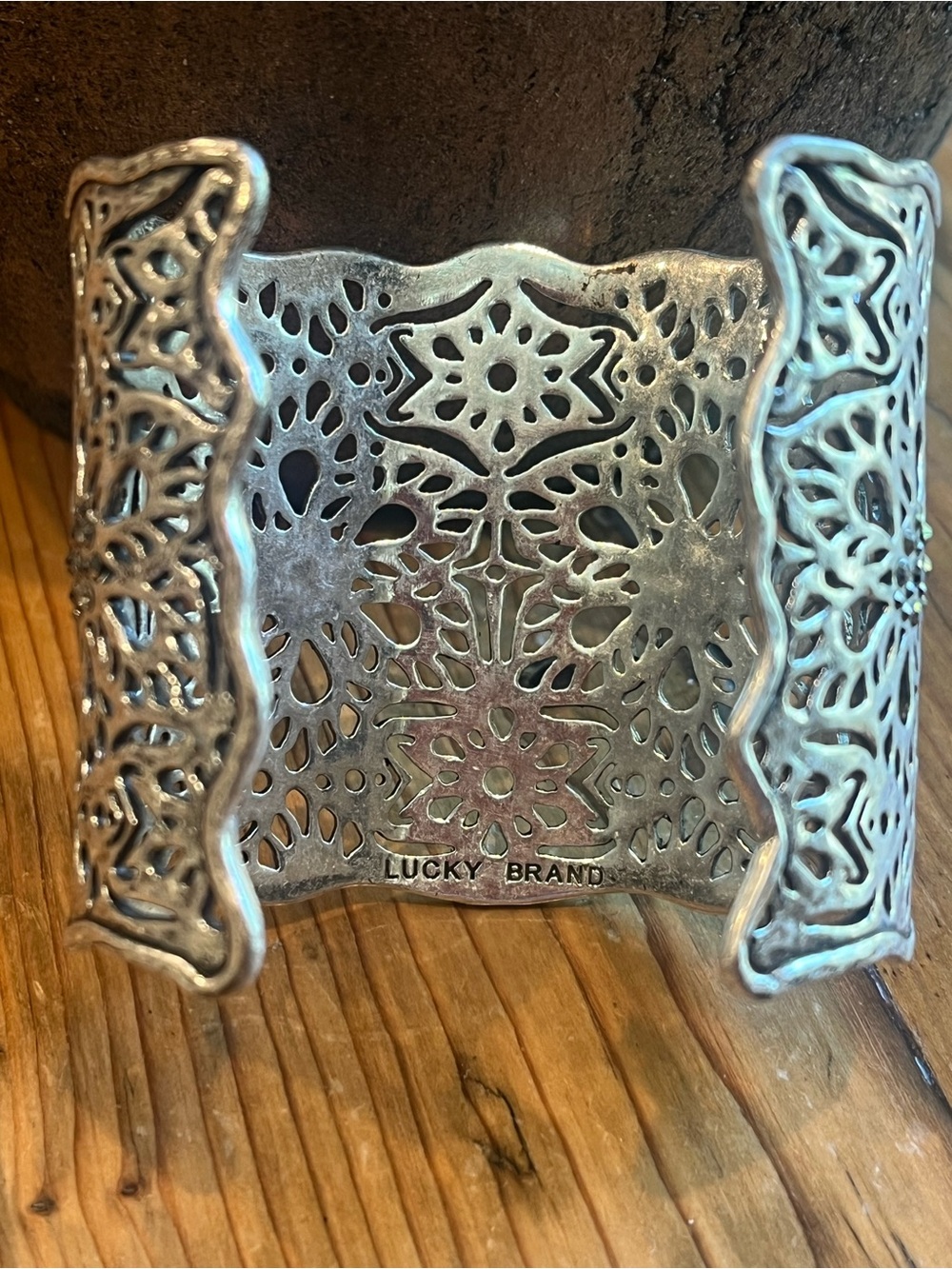 Lucky Brand Silver Filigree Floral Cuff Bracelet with Black Crystals - Picture 2 of 5